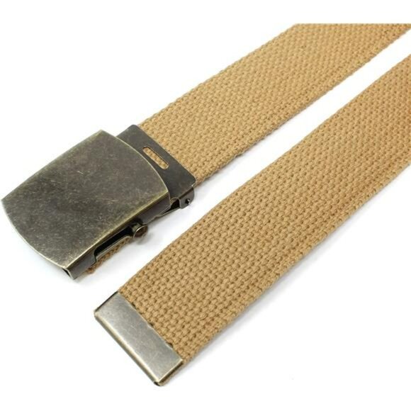 Canvas Web Belt Adjustable Military Style Brass Buckle Casual Work Belt - Picture 2 of 7